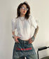 Puff Sleeve Ripple-Fabric Top